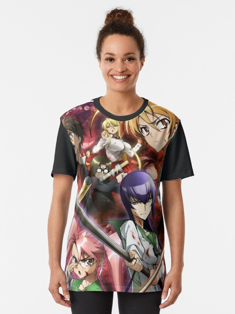 High School of The Dead Anime T-Shirt - Featuring Takashi Komuro, Saeko Busujima, and Other Main Characters - Women