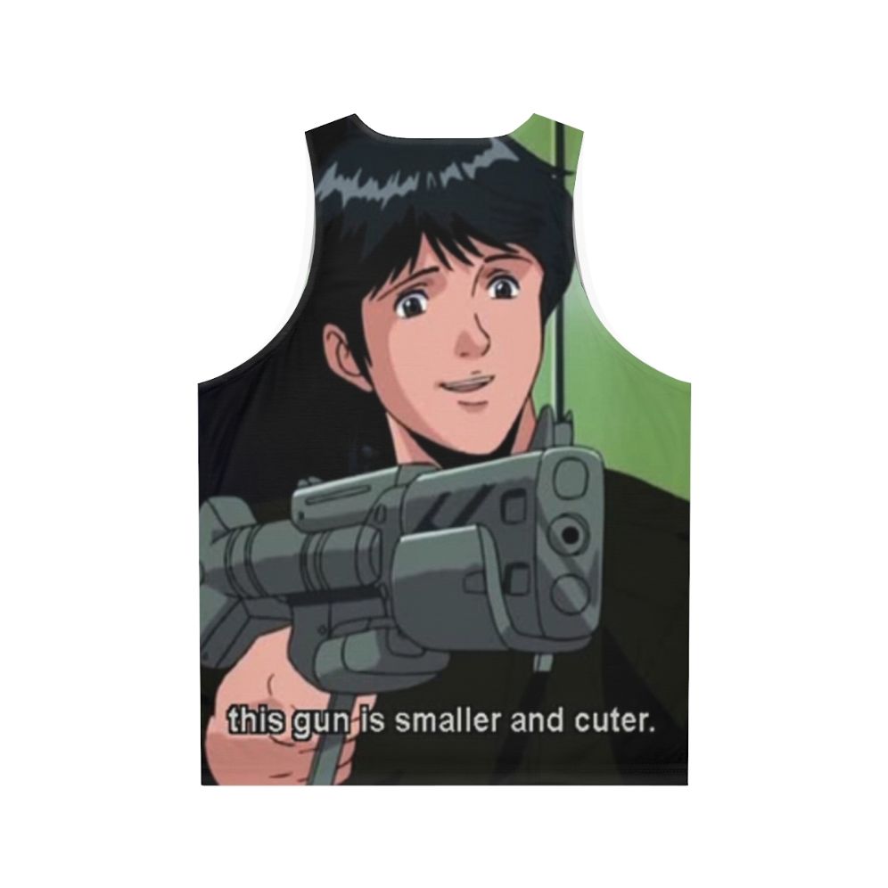 Unisex Anime-Inspired Military Tank Top with Gun Meme - Back