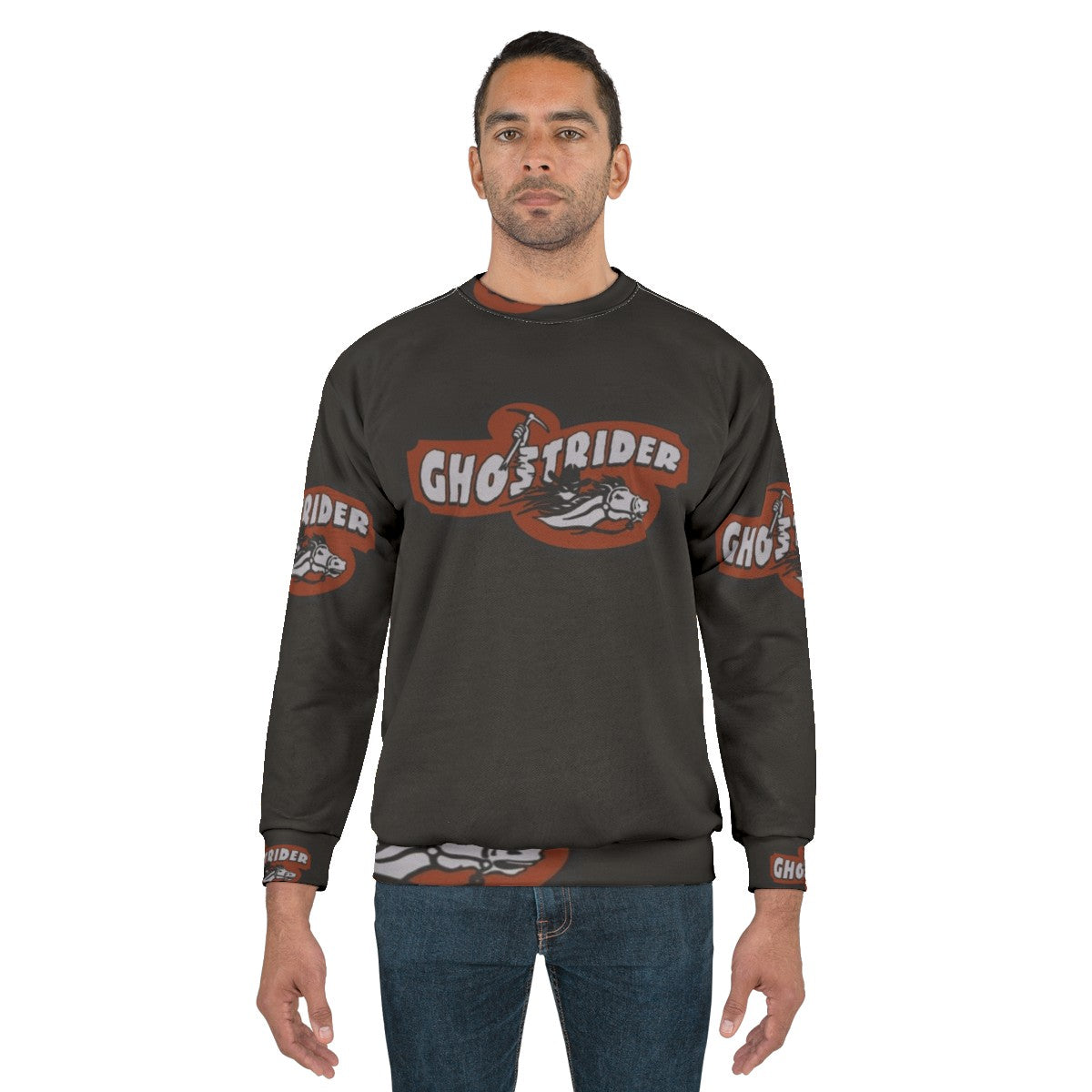 Ghostrider Sweatshirt featuring the iconic Ghostrider roller coaster at Knotts Berry Farm amusement park - men