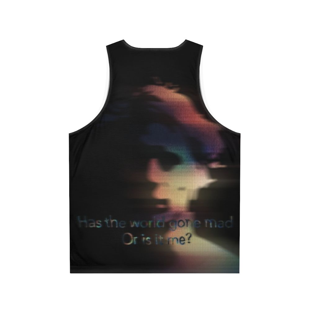 Unisex tank top with abstract art and lyrical design - Back