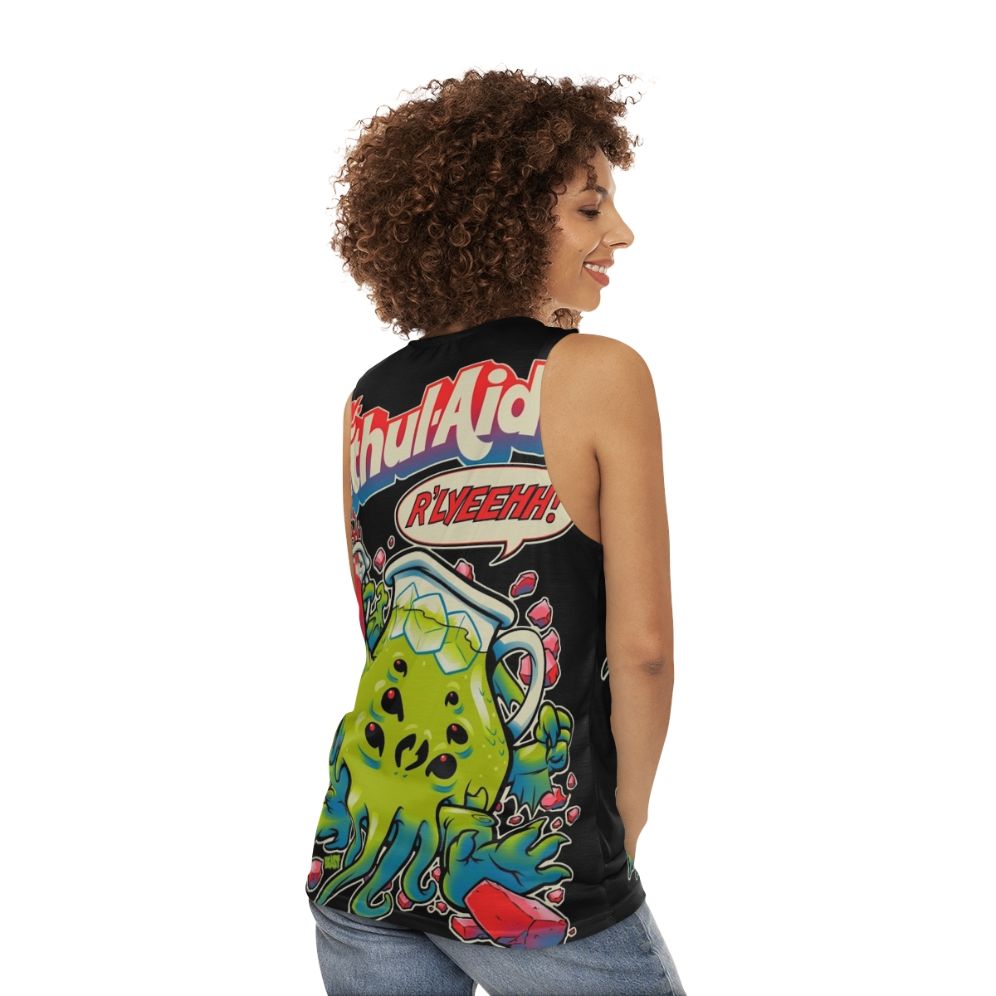 Cthulhu inspired unisex horror tank top with Kool Aid design - women back