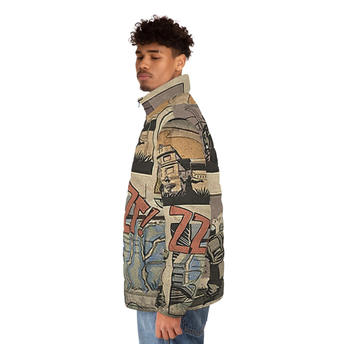 Zombies Loading Screen Comic Puffer Jacket - Call of Duty Inspired Apparel - men side left