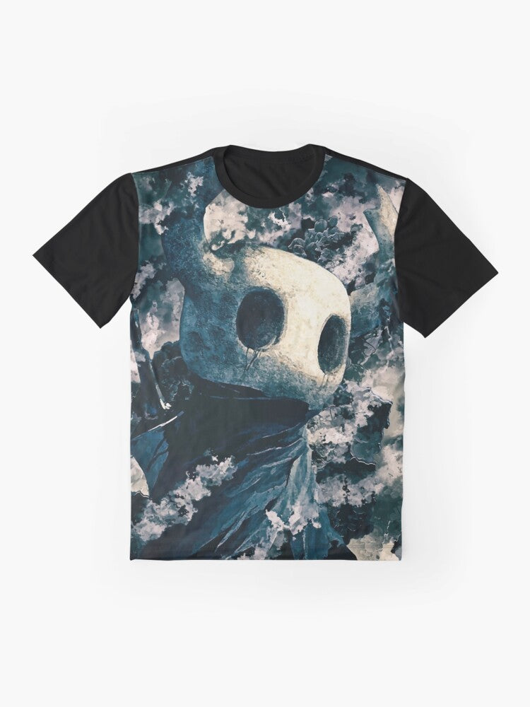 Hollow Knight Graphic T-Shirt Design with Protagonist Knight Character - Flat lay