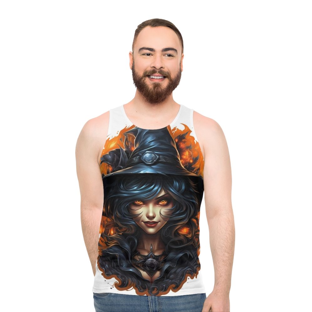 Creepy witch Halloween unisex tank top - men