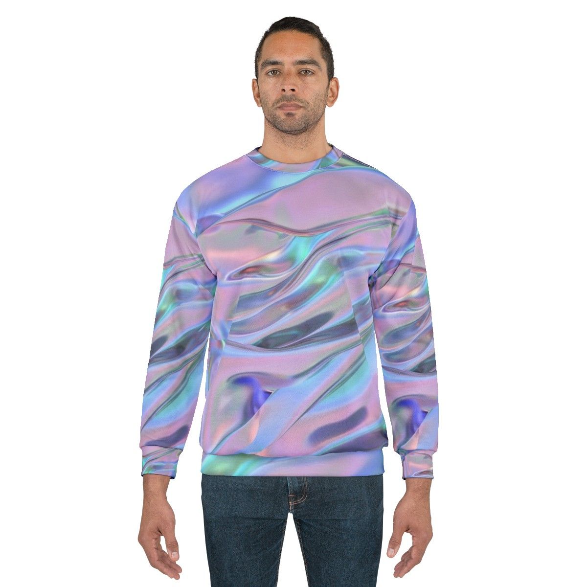 Holographic sweatshirt with colorful graphic pattern - men