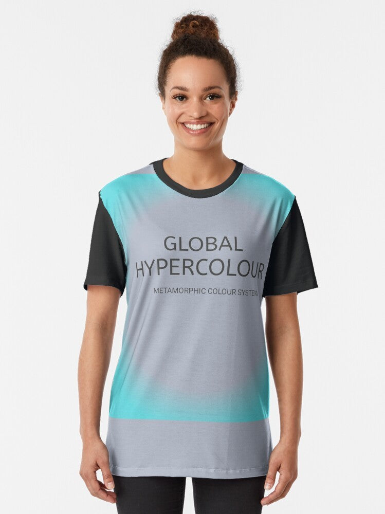 Vibrant and colorful graphic t-shirt with global hypercolor design - Women