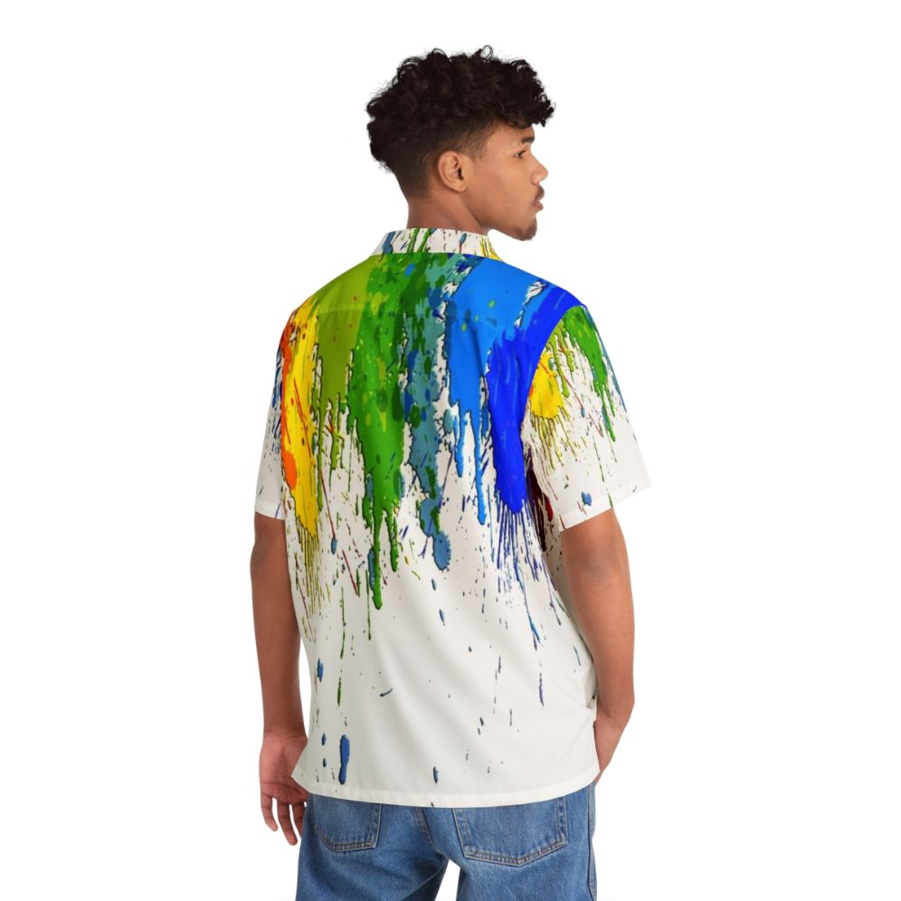 Vibrant colorful Hawaiian shirt with dripping paint art design - People Back