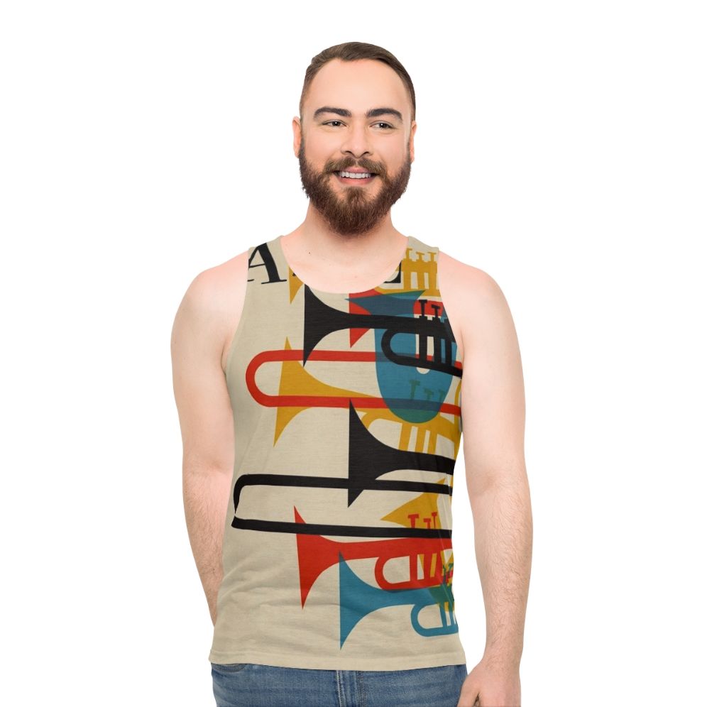 Jazz Unisex Tank Top with Saxophone and Trumpet Graphic - men