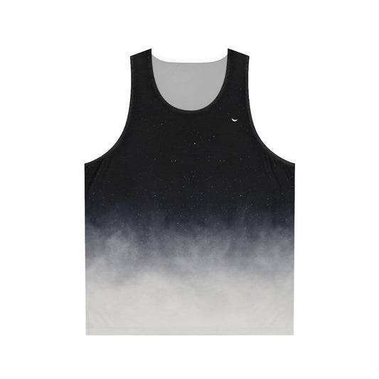 Unisex night sky tank top with galaxy print and moon and stars