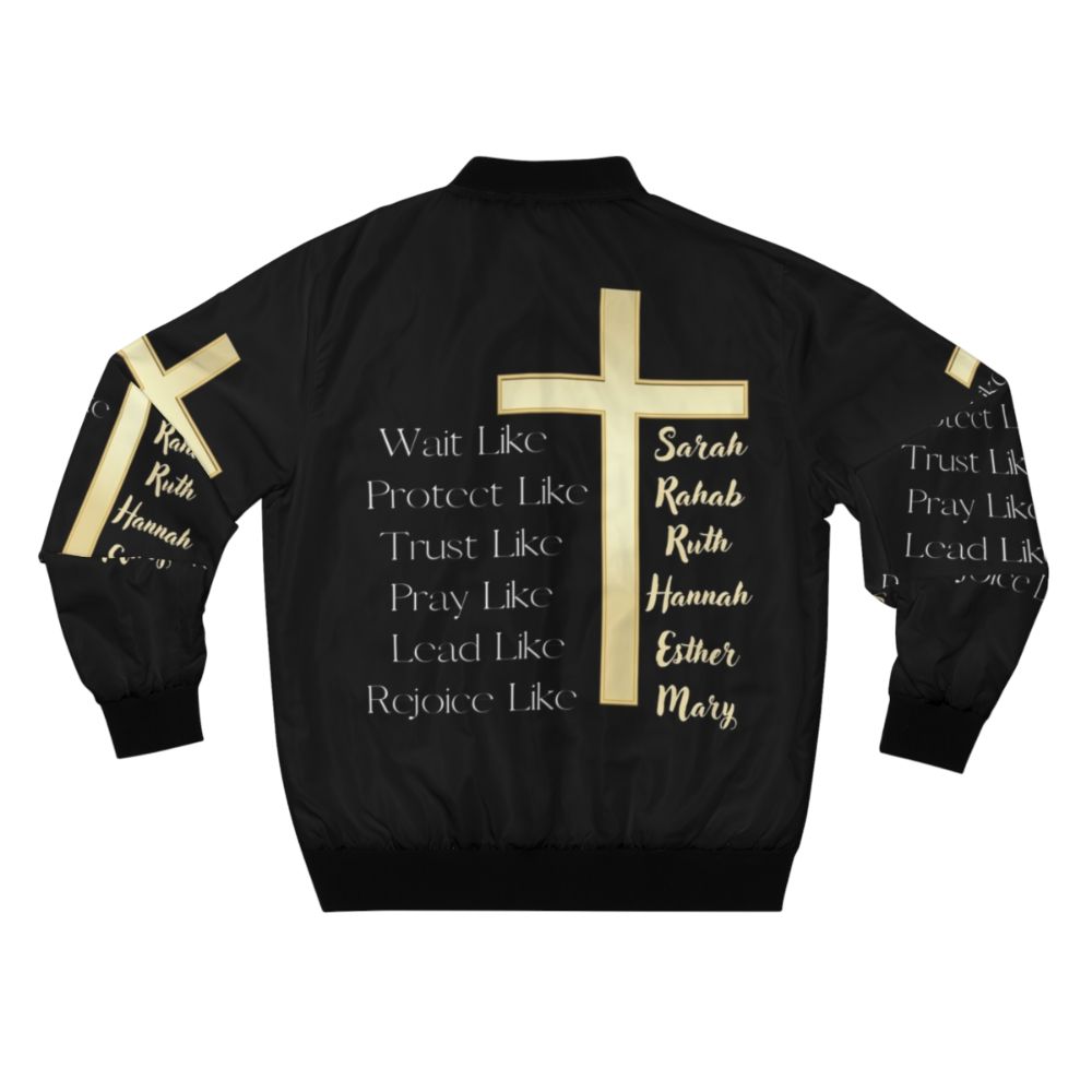 Motivational Christian Bomber Jacket with Bible Verse Quotes - Back