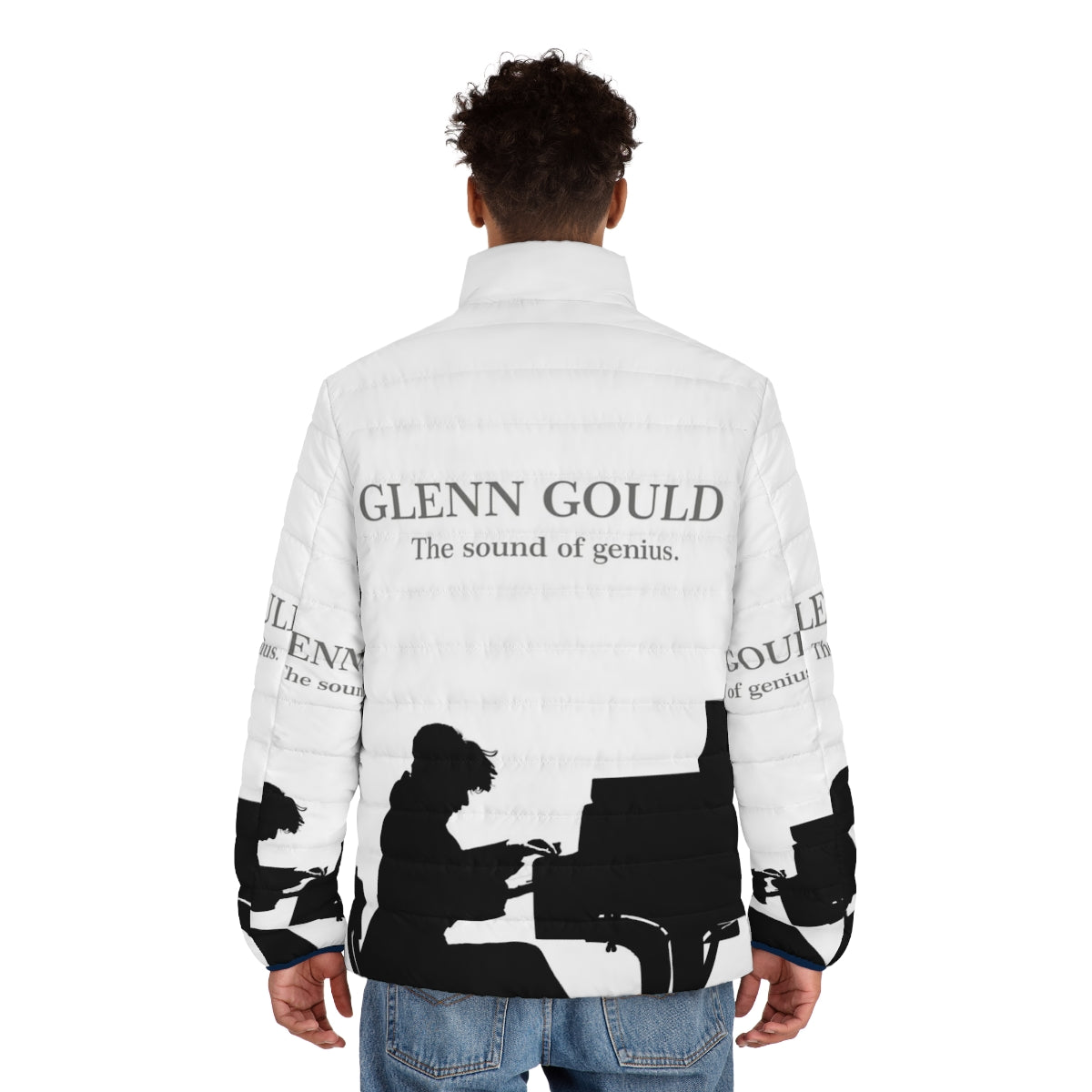 Glenn Gould, a renowned classical pianist, playing the piano in a puffer jacket. - men back