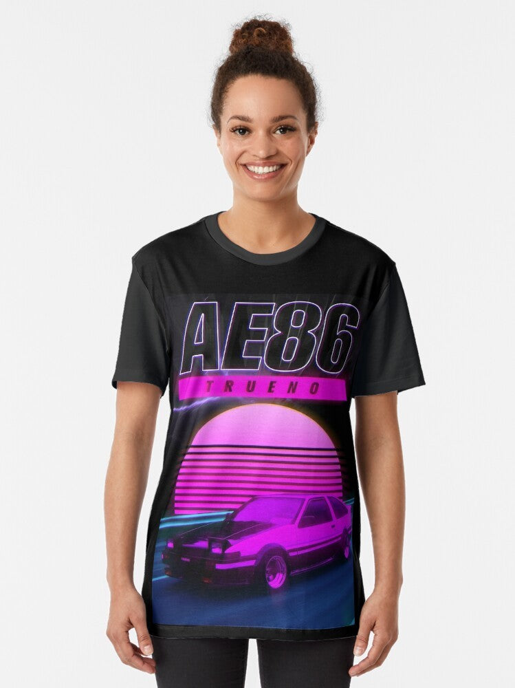 AE86 Retro Synthwave Graphic T-Shirt featuring Toyota Initial D design - Women