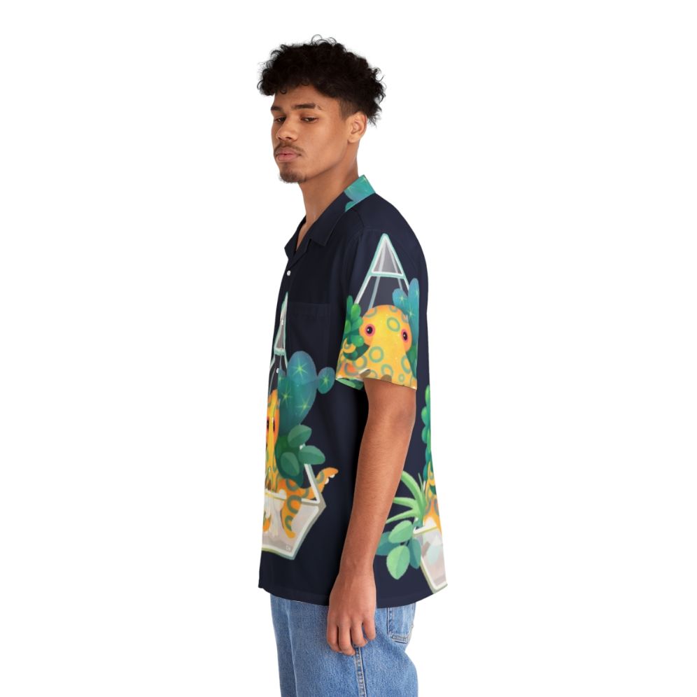 Blue ringed octopus in an ocean terrarium design on a Hawaiian shirt - People Left