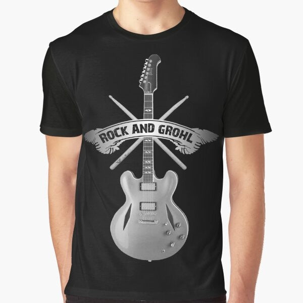 ROCK & GROHL Awesome Drumstick & Guitar Original Design Graphic T-Shirt