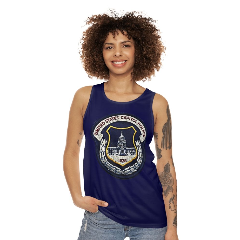 US Capitol Police Unisex Tank Top with Capitol Building Graphic - women