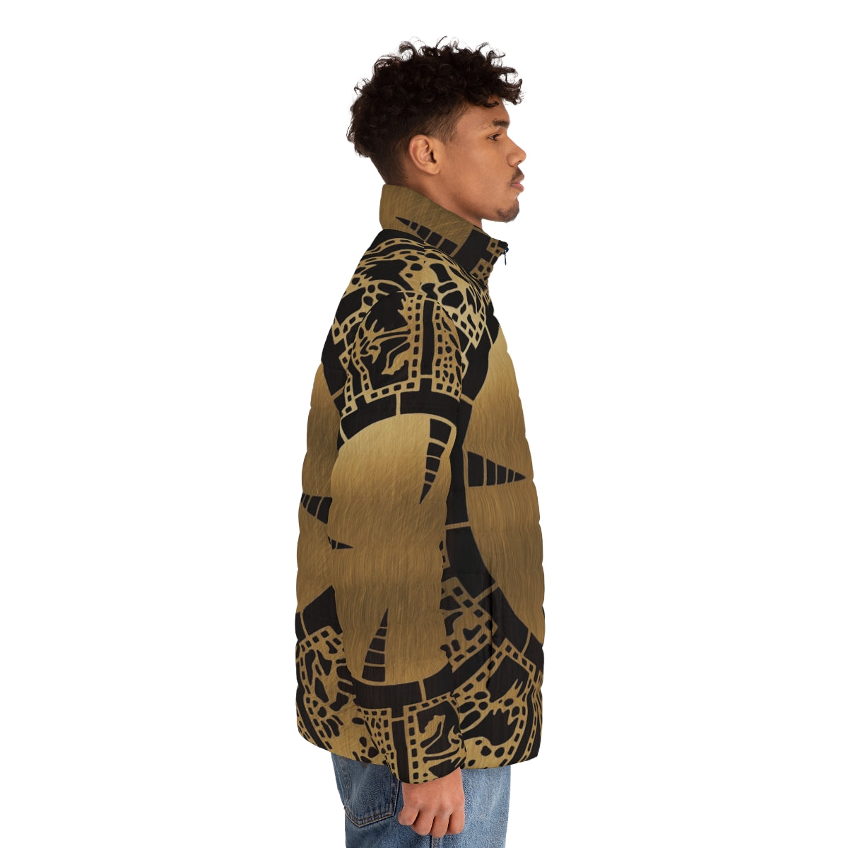 Lament Configuration Puffer Jacket - Hellraiser Inspired Outerwear with Puzzle Box and Cenobite Design - men side right