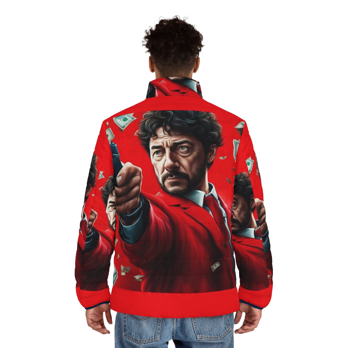 Money Heist Red Suit Puffer Jacket, featuring the iconic red suit from the popular TV series - men back