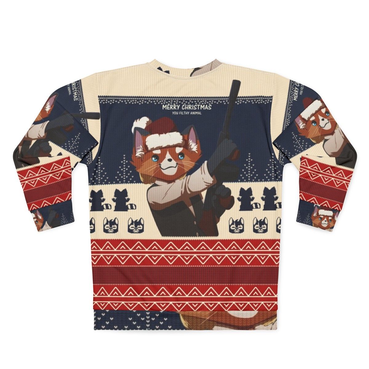 "Merry Christmas You Filthy Animal" Home Alone Inspired Sweatshirt with Red Panda and Feretta - Back