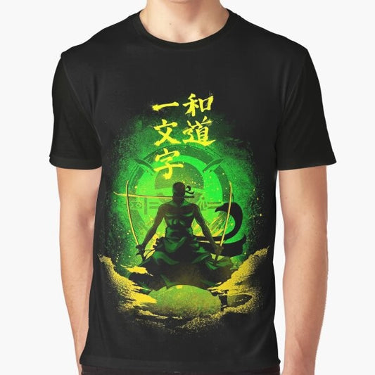 Roronoa Zoro anime character graphic design on a t-shirt