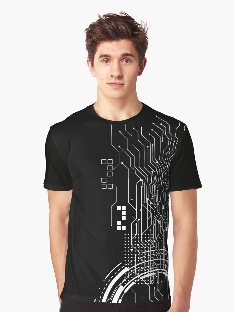 Wire mesh technology abstract pattern graphic design on a t-shirt - Men