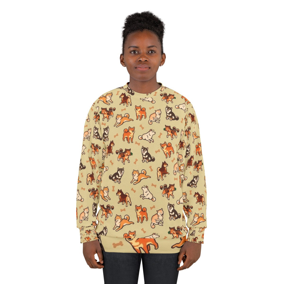 Shiba Inu Cream Sweatshirt with Cute Dog Pattern Design - women