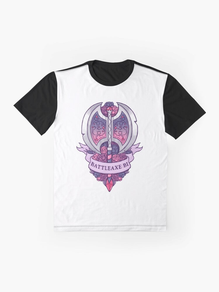 Bisexual battle axe with floral design graphic t-shirt - Flat lay