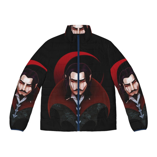 Dracula Castlevania puffer jacket with vampire and night creature design