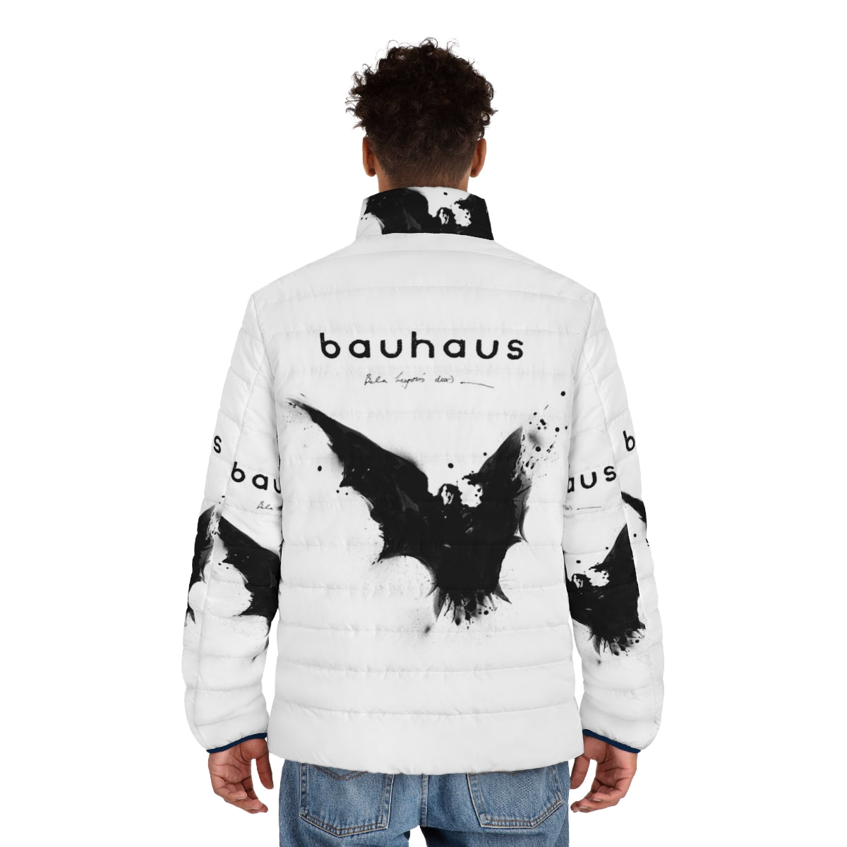 Bela Lugosi's Dead Bauhaus tribute puffer jacket with gothic, industrial, and horror-inspired design - men back