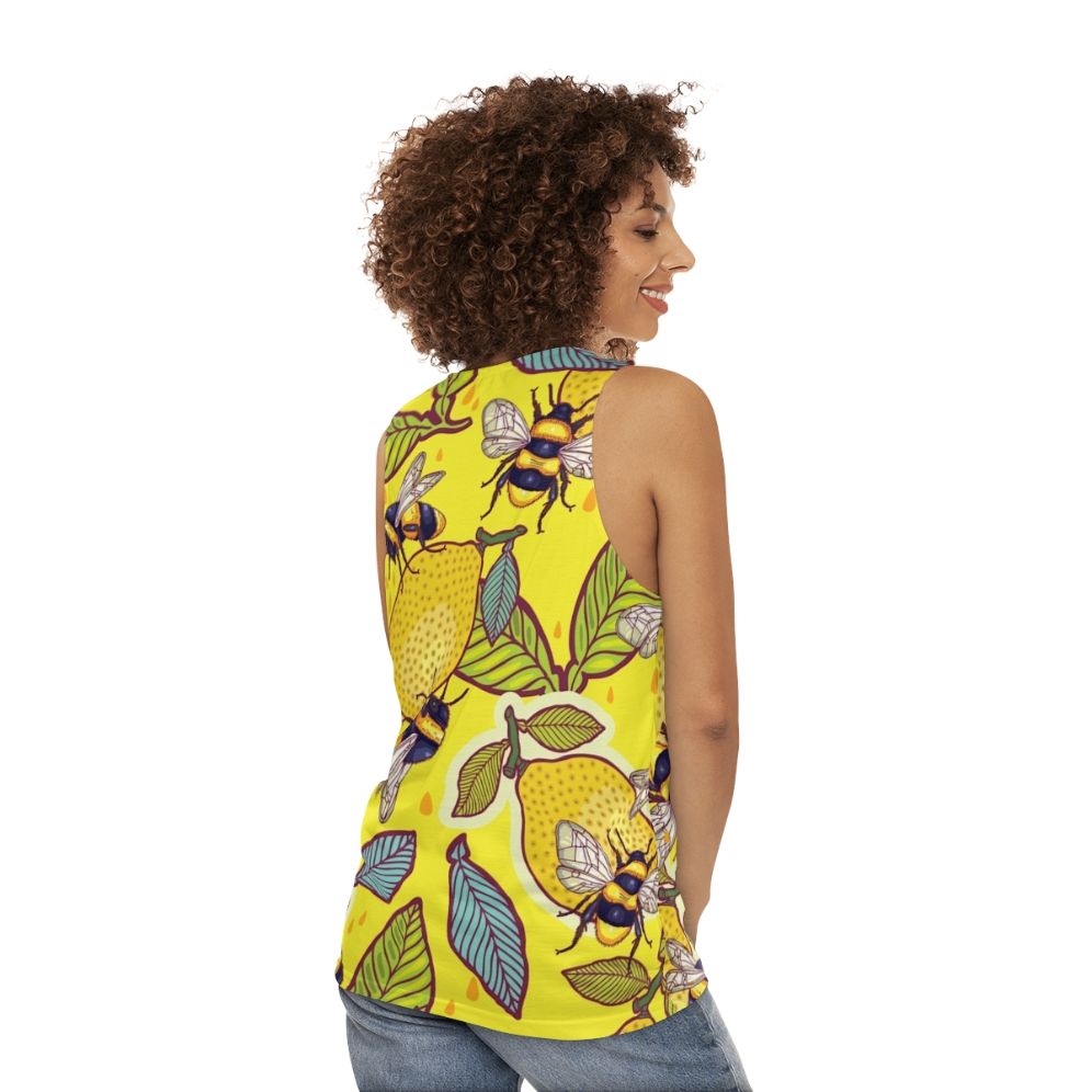 Yellow Lemon and Bee Garden Unisex Tank Top - women back