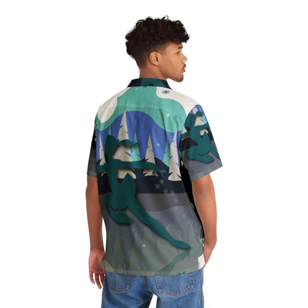 Ice Skater Wearing a Festive Hawaiian Shirt with Holiday Graphics - People Back