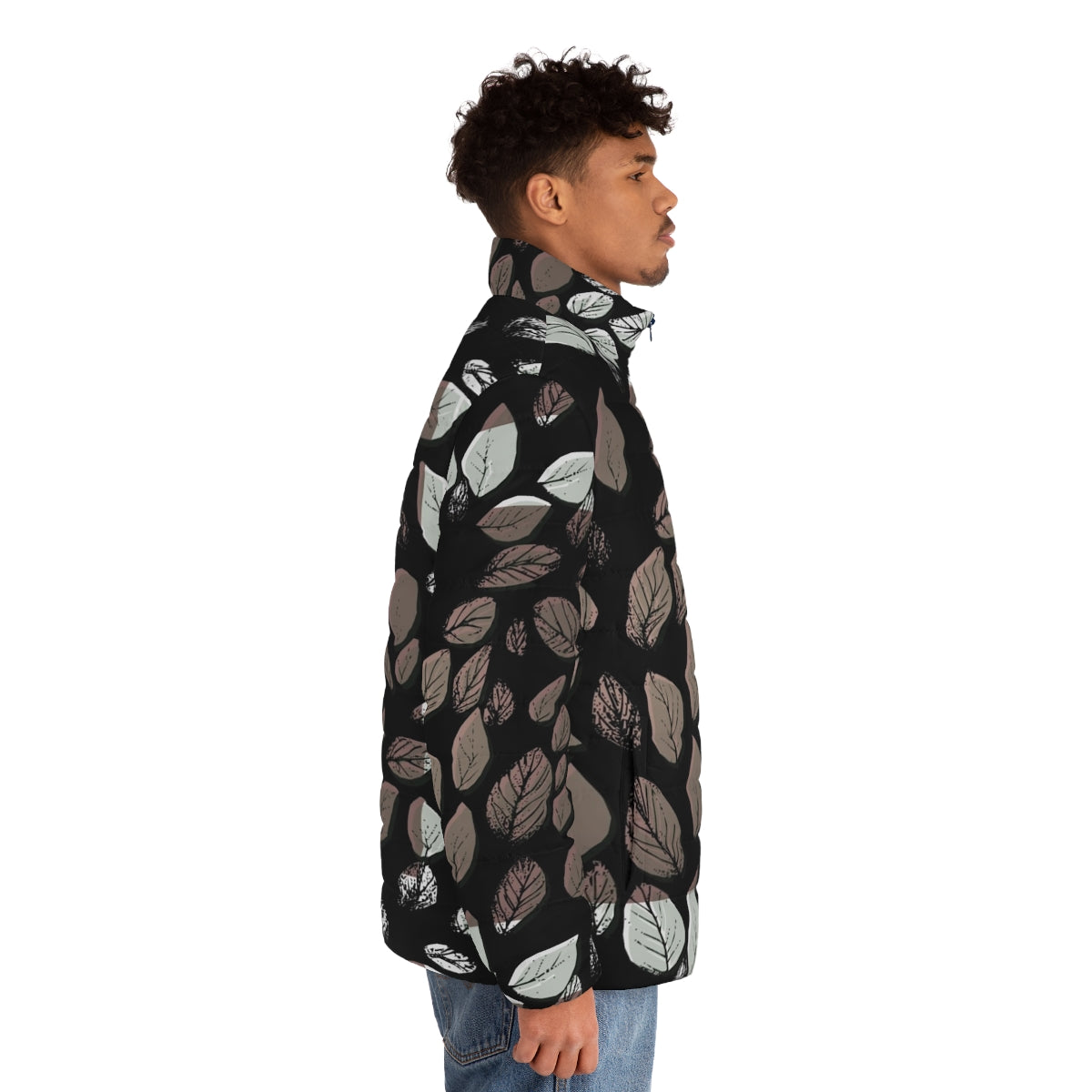 Desaturated leaves puffer jacket for all-season wear - men side right