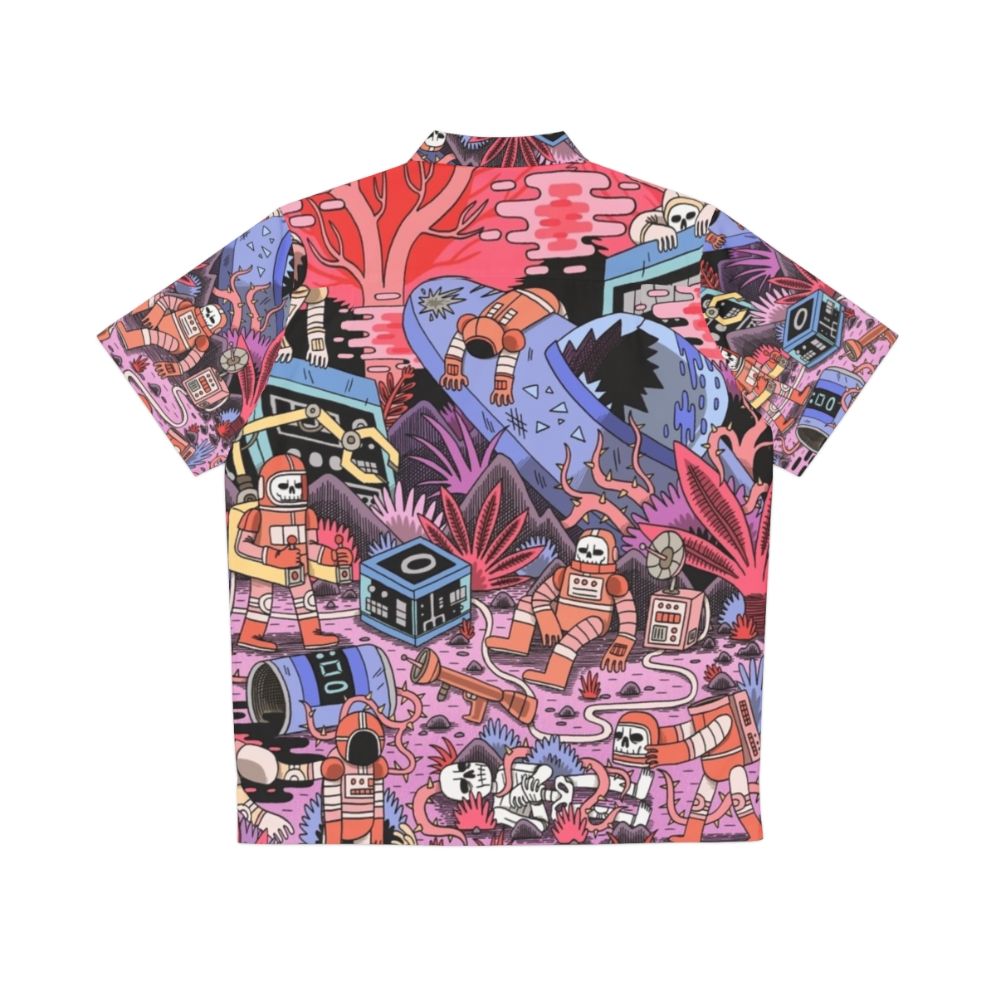 Chaos Hawaiian Shirt featuring a spaceman in a cosmic, supernatural landscape - Back