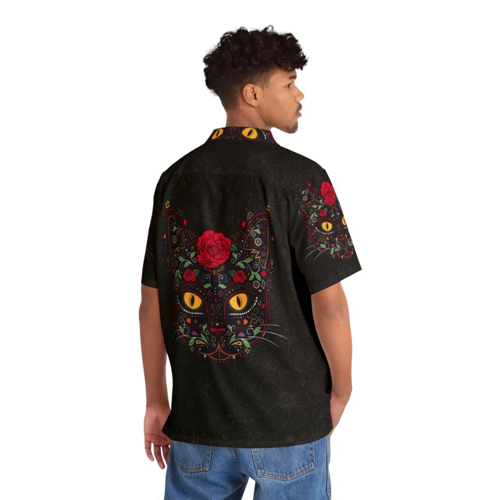 Day of the Dead Kitty Cat Sugar Skull Hawaiian Shirt - People Back