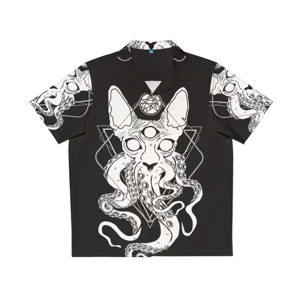 Sphynx cat wearing Cathulhu The Cosmic Tentacle Cat Hawaiian shirt