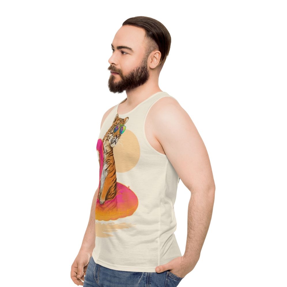 Tropical flamingo and tiger unisex tank top - men side