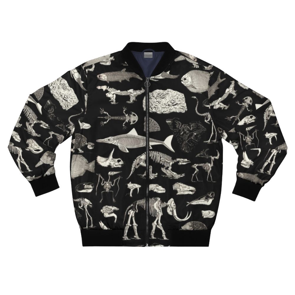 Paleontology Illustration Bomber Jacket featuring fossils, dinosaurs, and archaeological elements