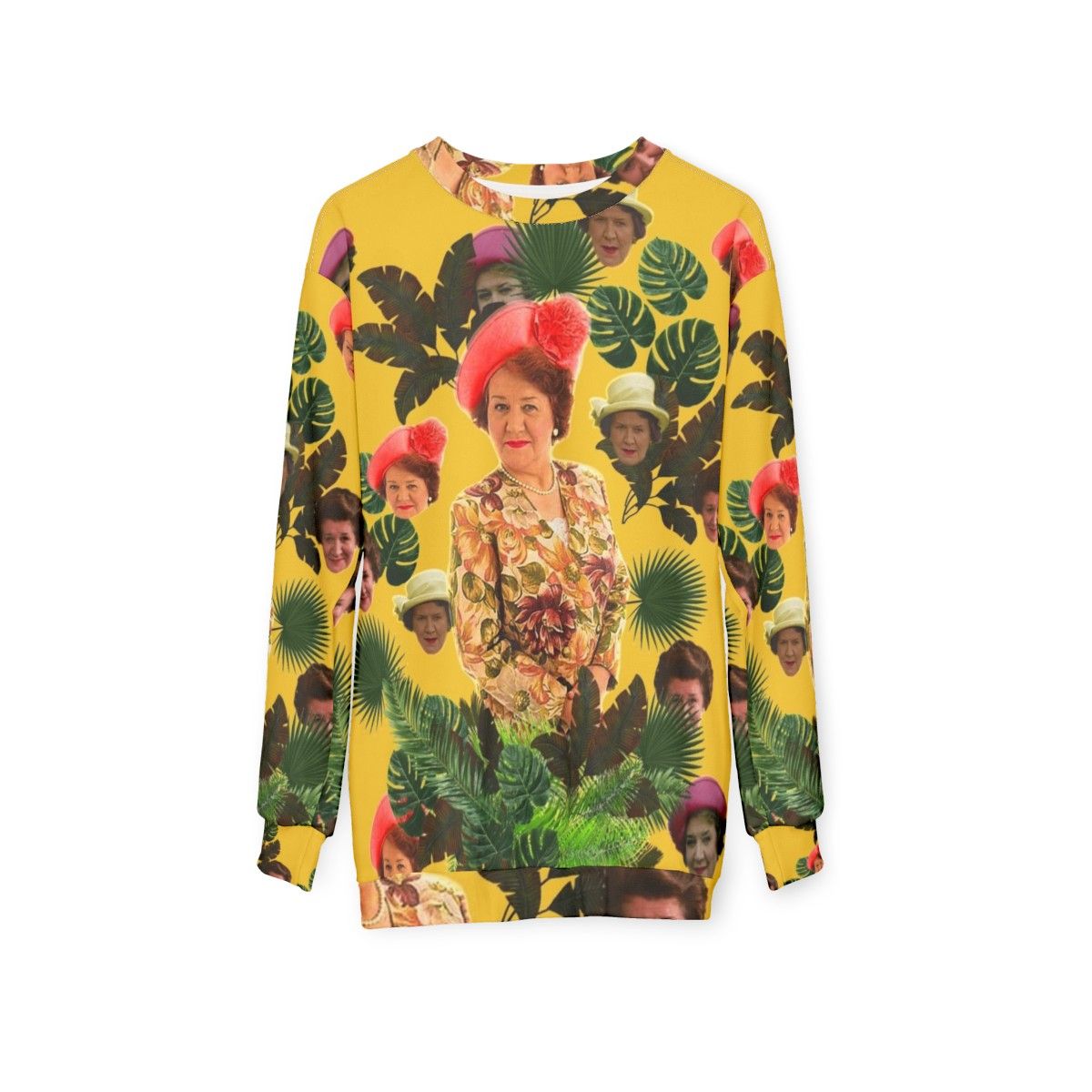 Hyacinth a Bloomin' Sweatshirt, featuring Hyacinth Bucket from the hit TV show Keeping Up Appearances - hanging