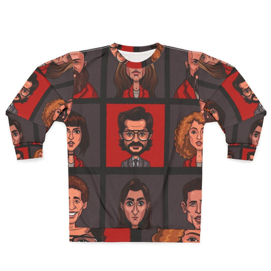 Money Heist Character Lineup Sweatshirt featuring the iconic characters from the Netflix series