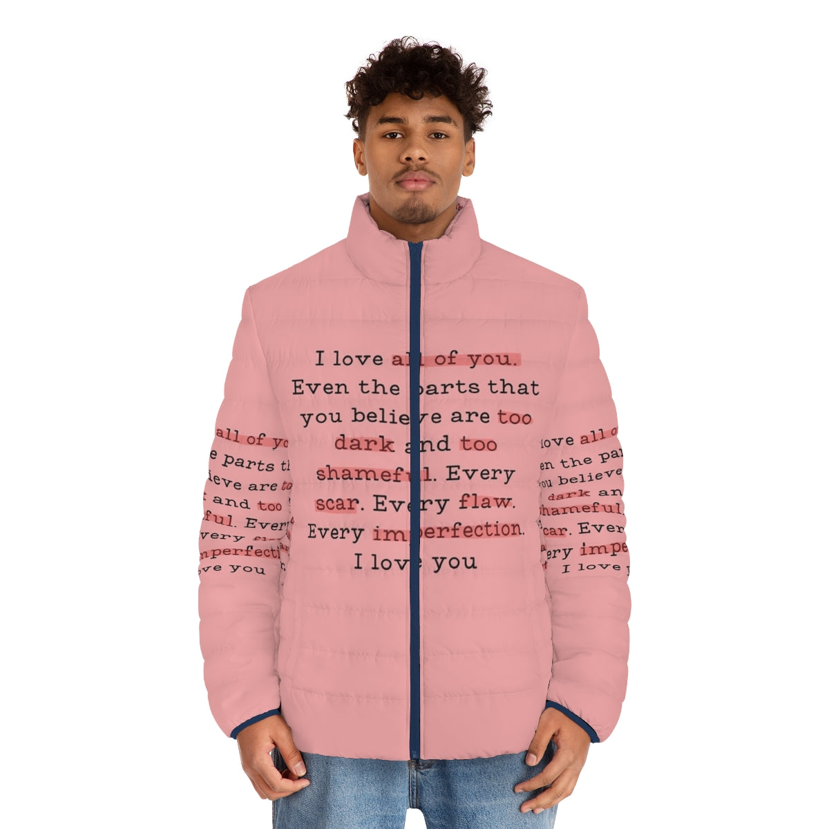 Daphne Bridgerton Inspired Puffer Jacket with Bridgerton Quote - men front