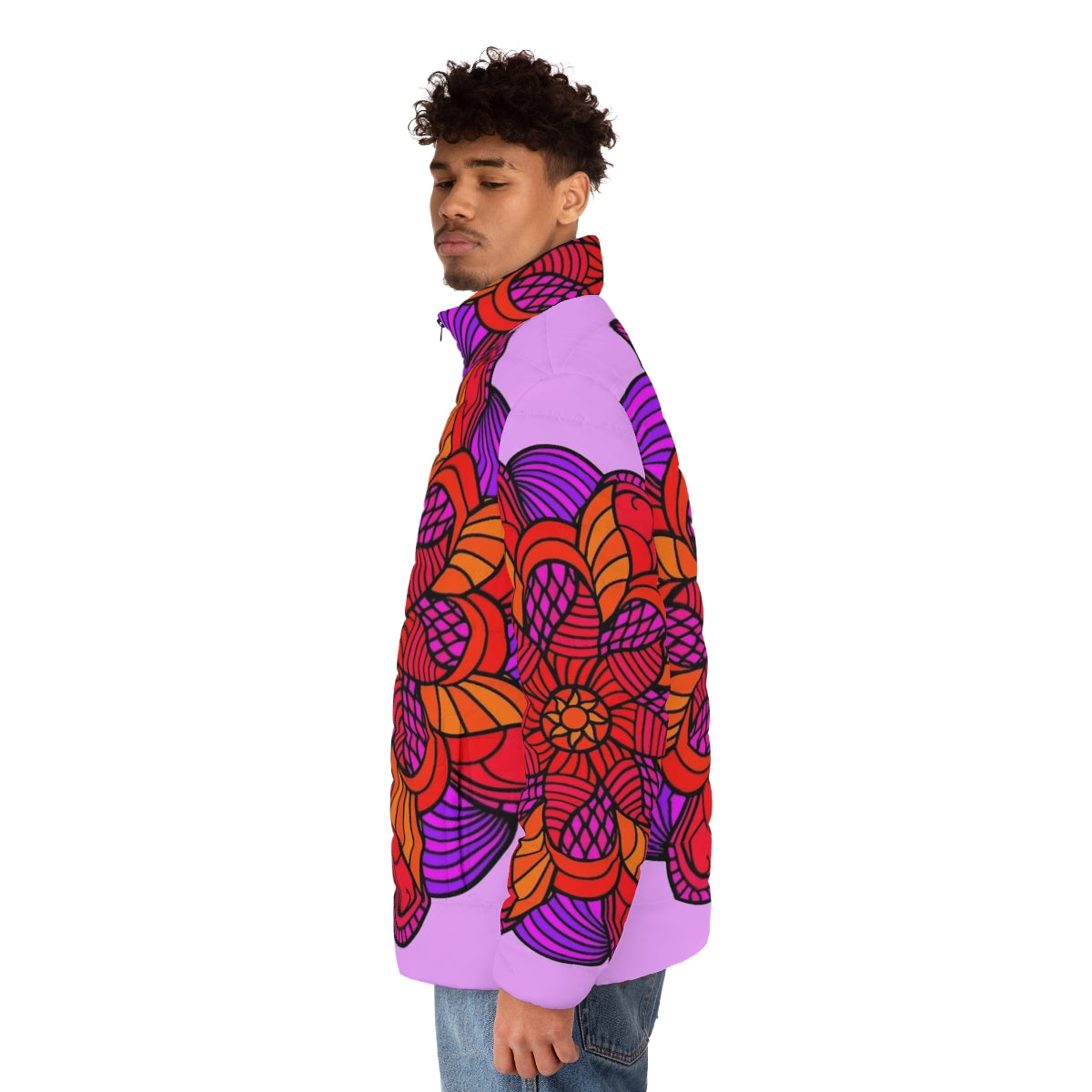 Colorful mandala pattern puffer jacket for women - men side left