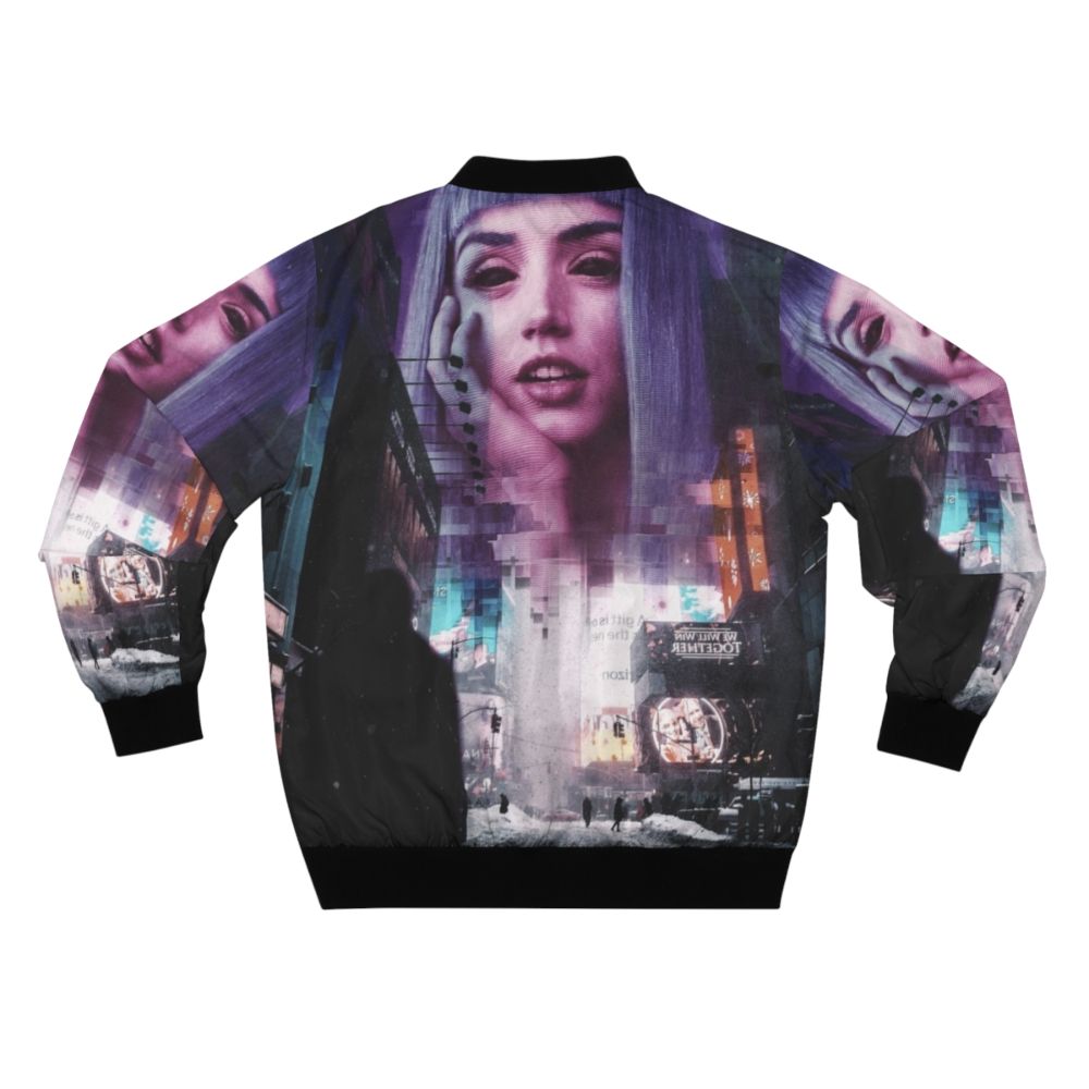 Blade Runner inspired cyberpunk bomber jacket with futuristic and dystopian design elements - Back