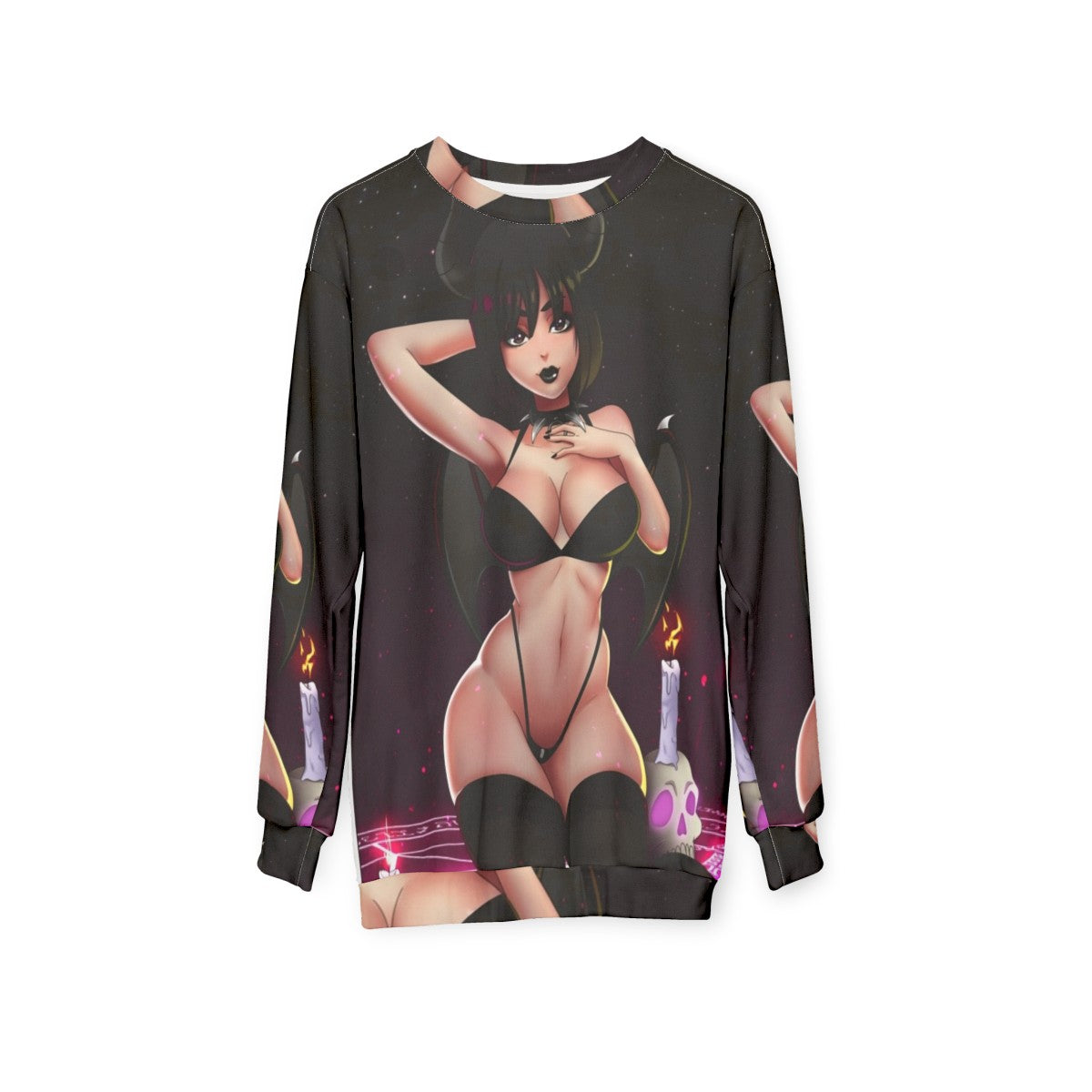 Succubus Girl Sweatshirt with Demonic Fantasy Design - hanging