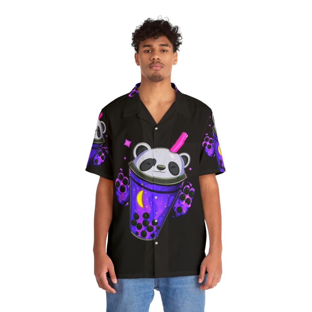 Starry Panda Bubble Tea Sapphire Hawaiian Shirt - People Front