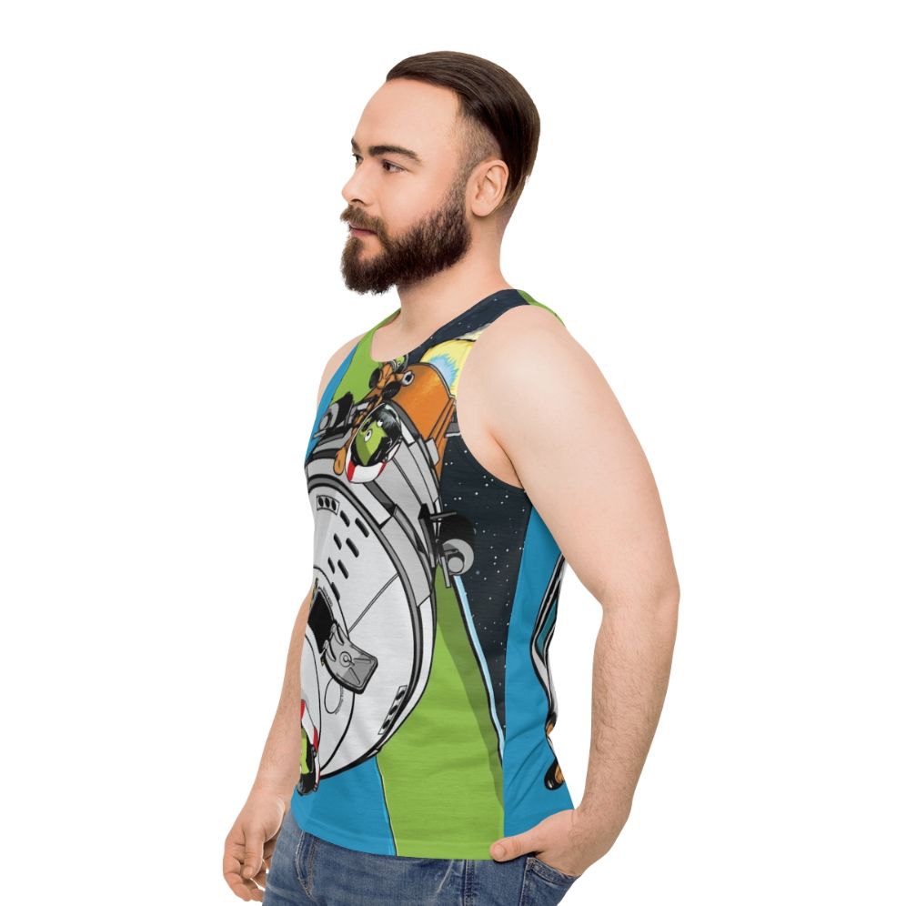 Unisex Kerbal Space Program inspired vector rocket tank top - men side