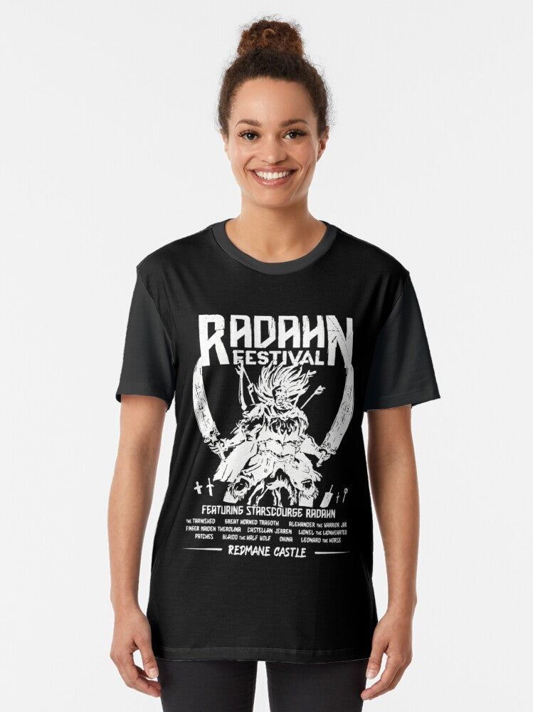 Elden Ring Radahn Festival Graphic T-Shirt featuring the iconic character Radahn from the game - Women