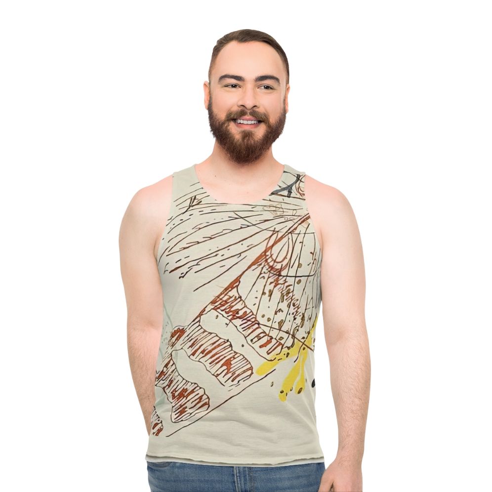 Avant garde unisex tank top design inspired by the works of John Cage and Henry David Thoreau - men