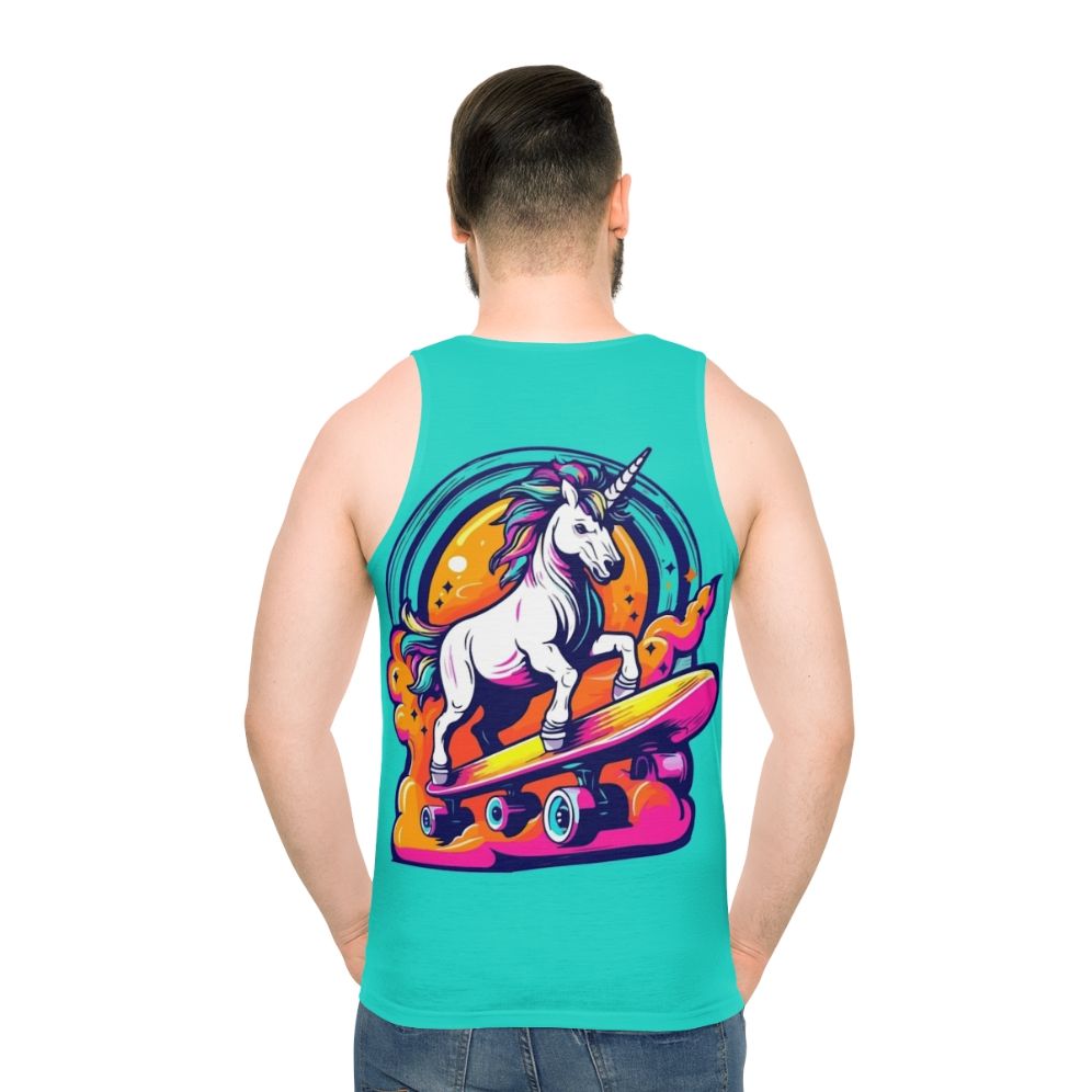 Neon unicorn skateboarding unisex tank top - men back