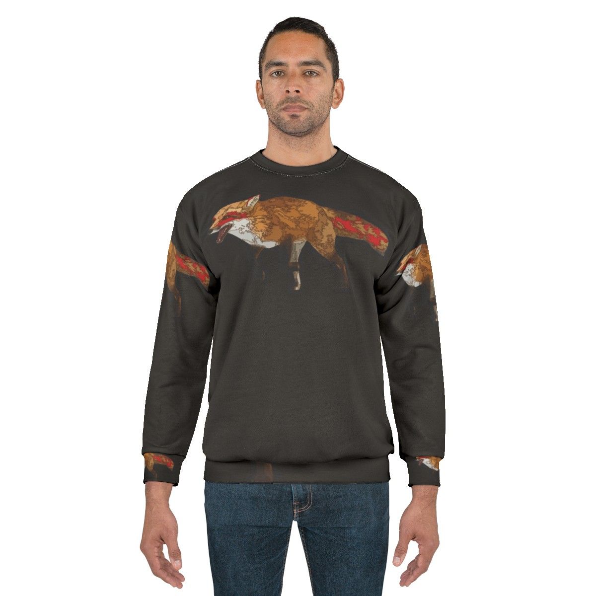 Kitsune spirit fox sweatshirt featuring a laughing red fox - men