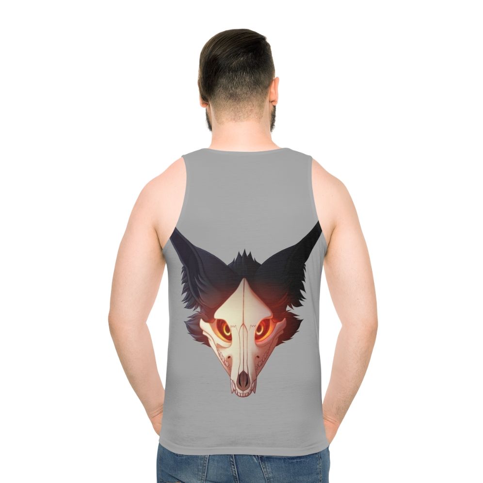 Cadaver unisex tank top with werewolf, skull, and gothic design - men back