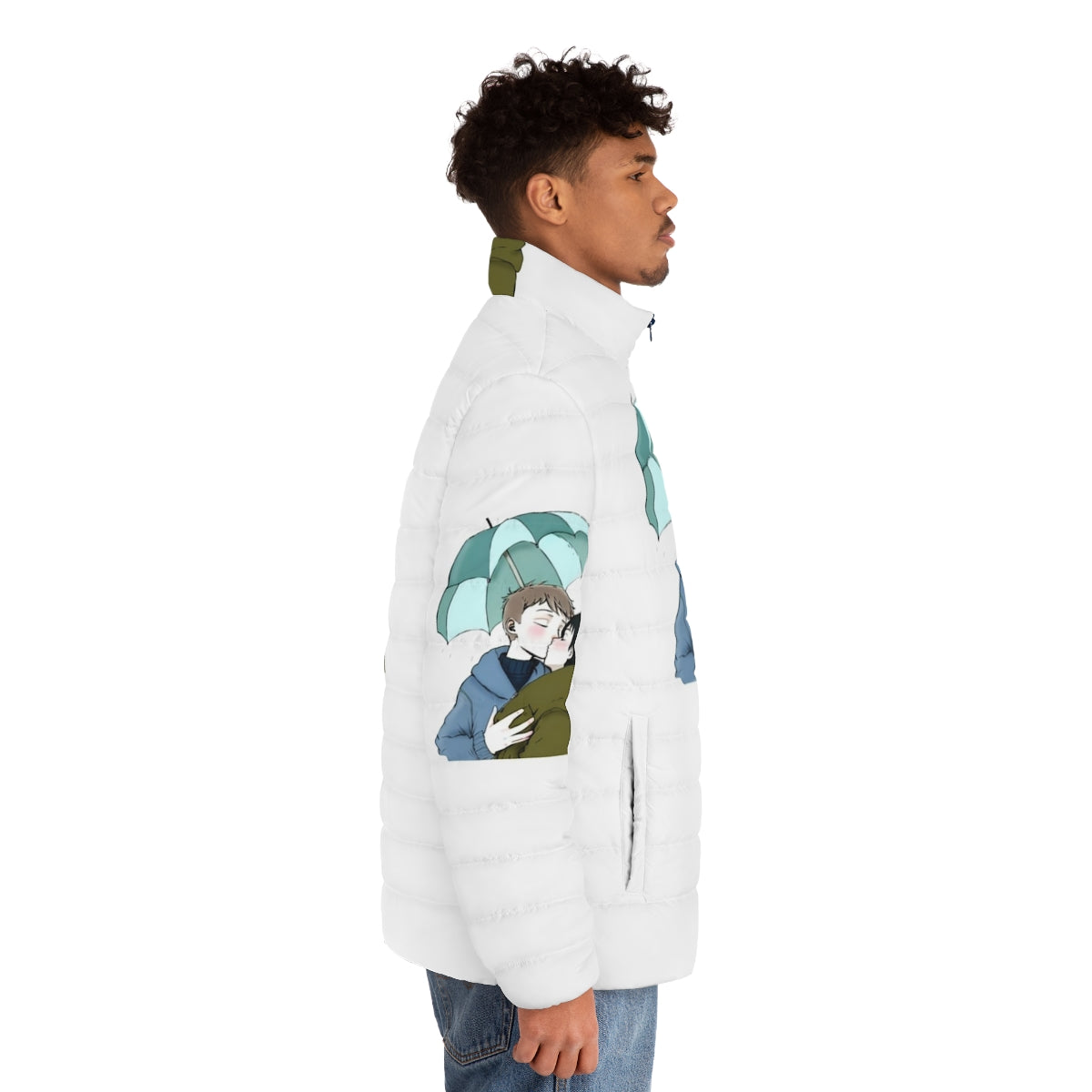 Heartstopper inspired puffer jacket with leaves design - men side right